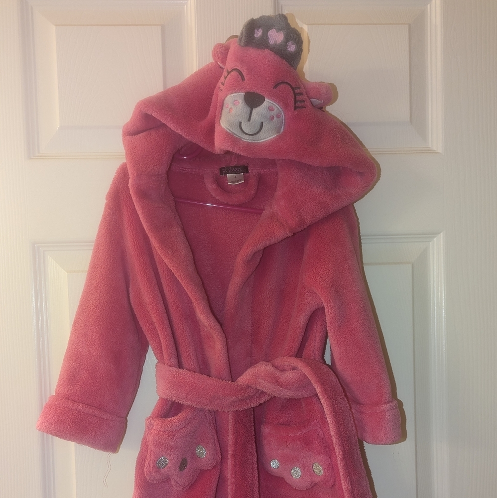 Pink plush bath robe toddler girl size 2